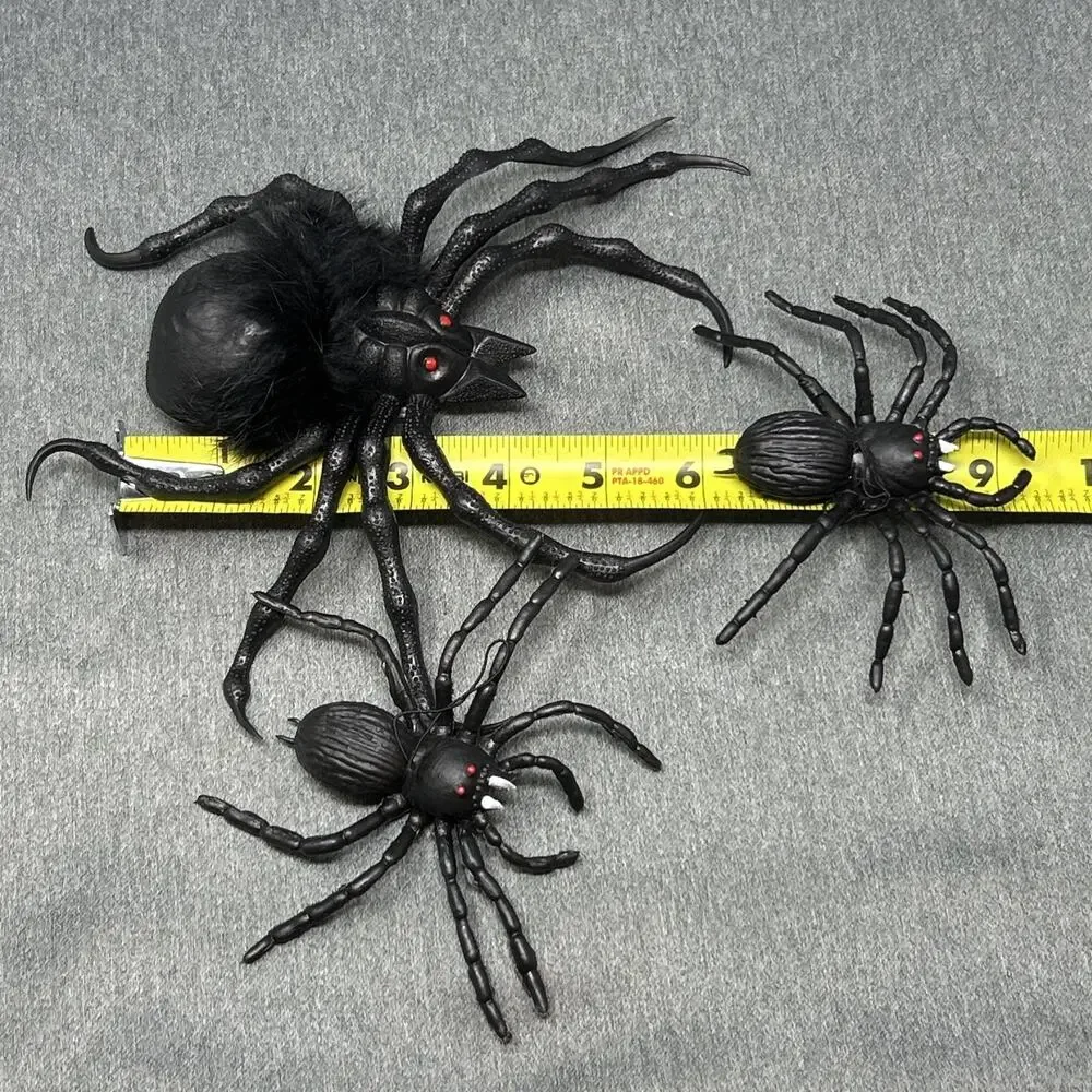 3pc Realistic Halloween Spider Lot Red Eyes Suction Cup Hanging Decor Props